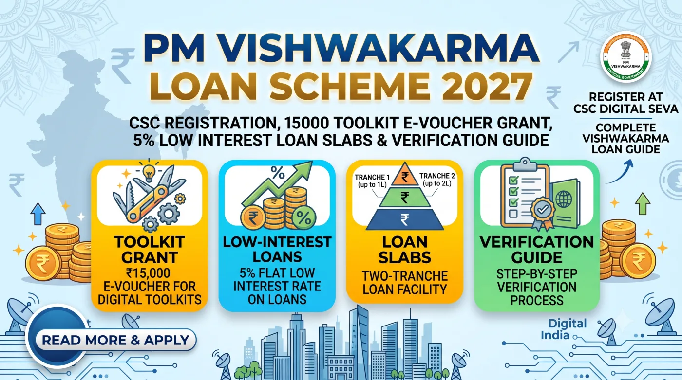 PM Vishwakarma Loan Scheme 2027: CSC Registration, 15000 Toolkit E-Voucher Grant, 5% Low Interest Loan Slabs & Verification Guide