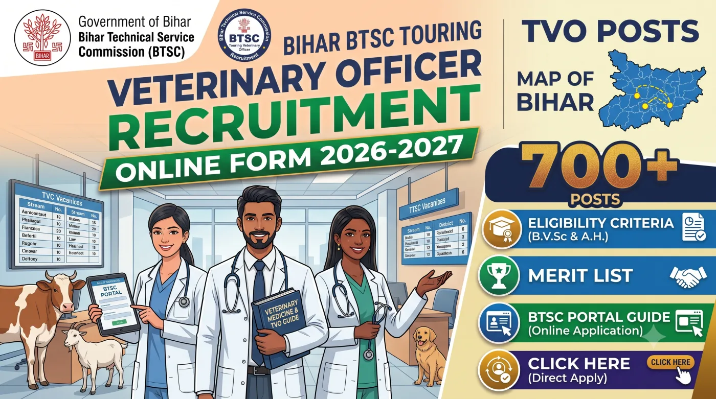 Bihar BTSC Touring Veterinary Officer Recruitment 2026-2027 Bihar BTSC Touring Veterinary Officer Recruitment 2026-2027