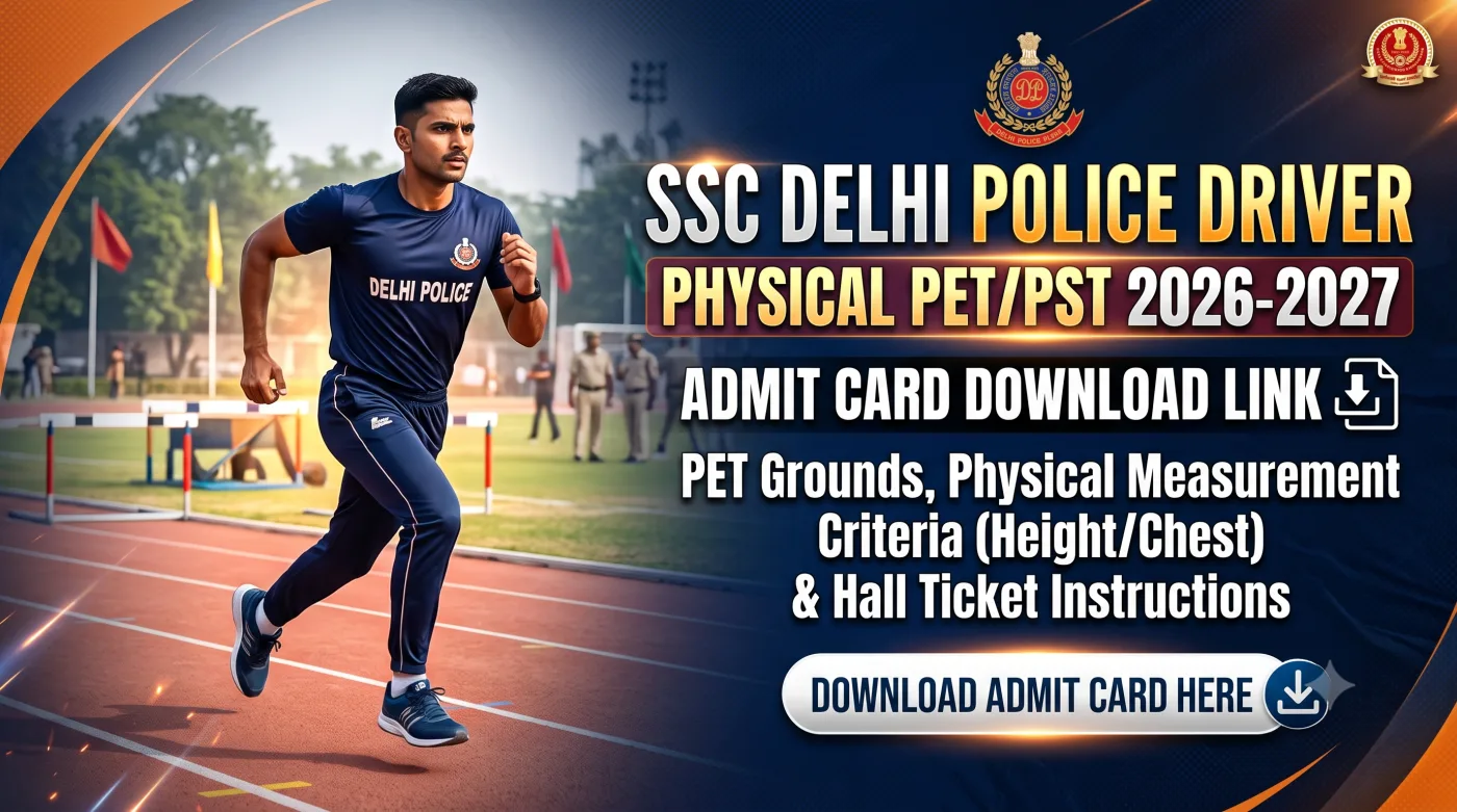 SSC Delhi Police Driver Physical PET PST Admit Card 2026-2027 SSC Delhi Police Driver Physical PET PST Admit Card 2026-2027