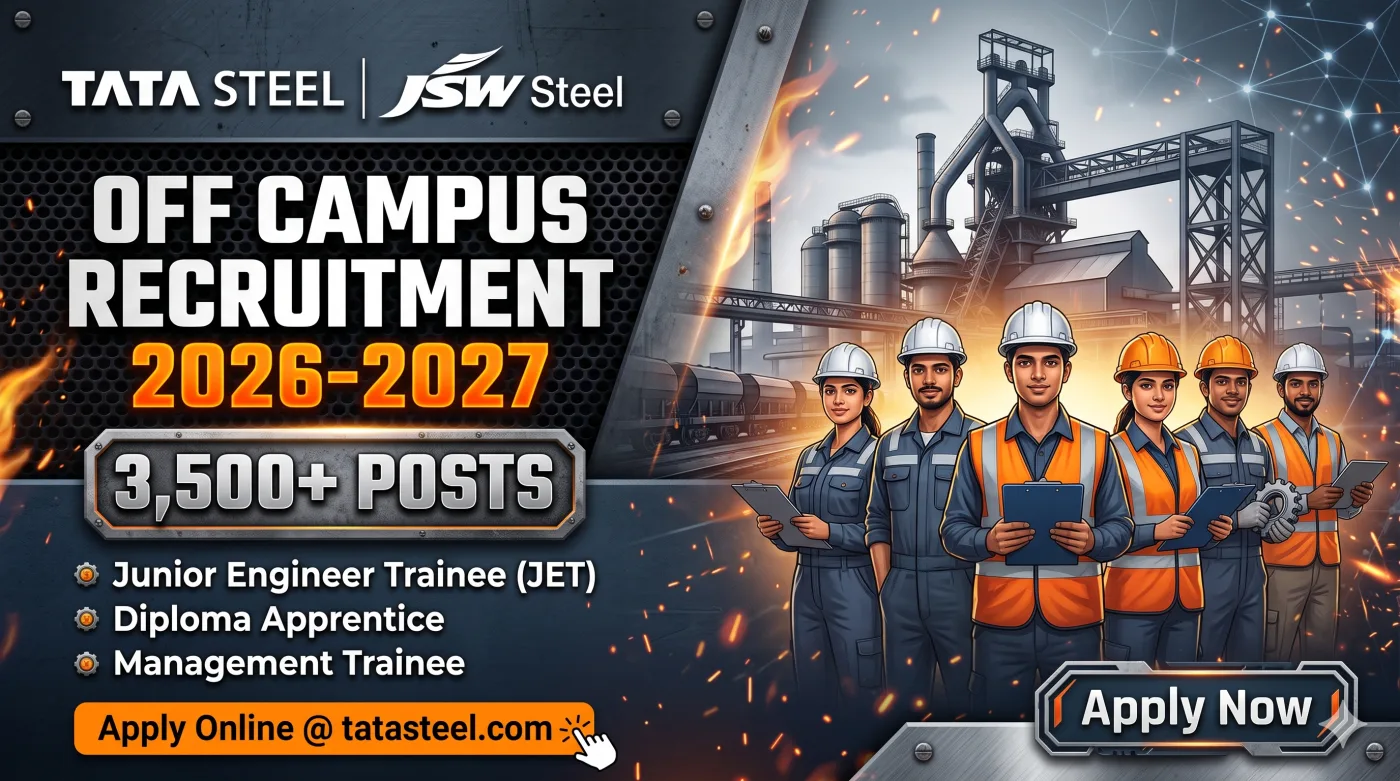 Tata Steel & JSW Steel Off Campus Recruitment 2026-2027 Tata Steel & JSW Steel Off Campus Recruitment 2026-2027