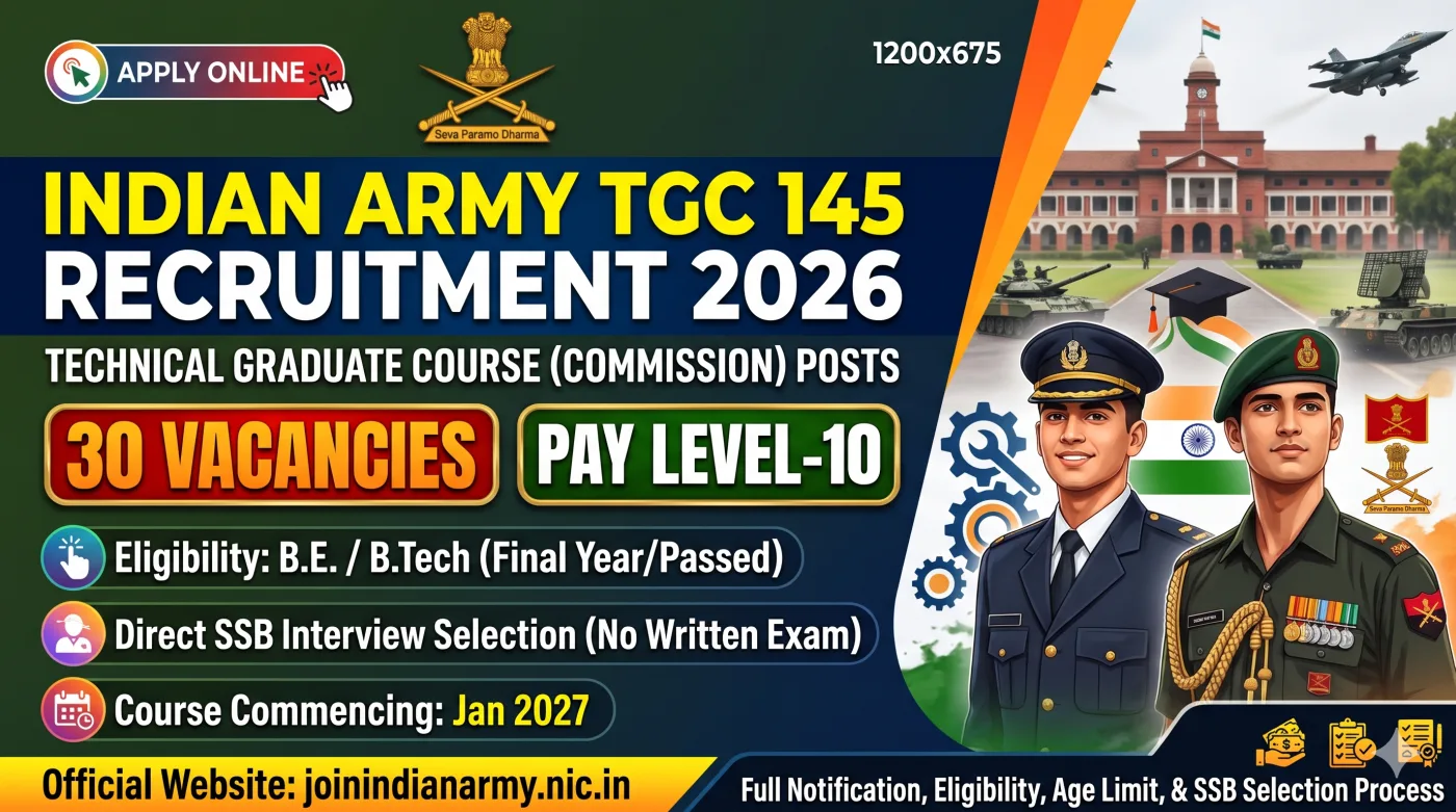 Indian Army TGC 145 Recruitment 2026 Indian Army TGC 145 Recruitment 2026