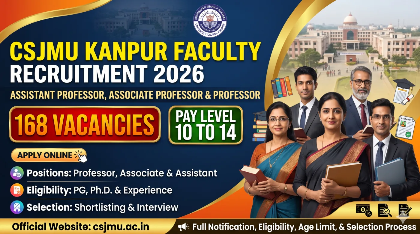 CSJMU Kanpur Faculty Recruitment 2026 CSJMU Kanpur Faculty Recruitment 2026