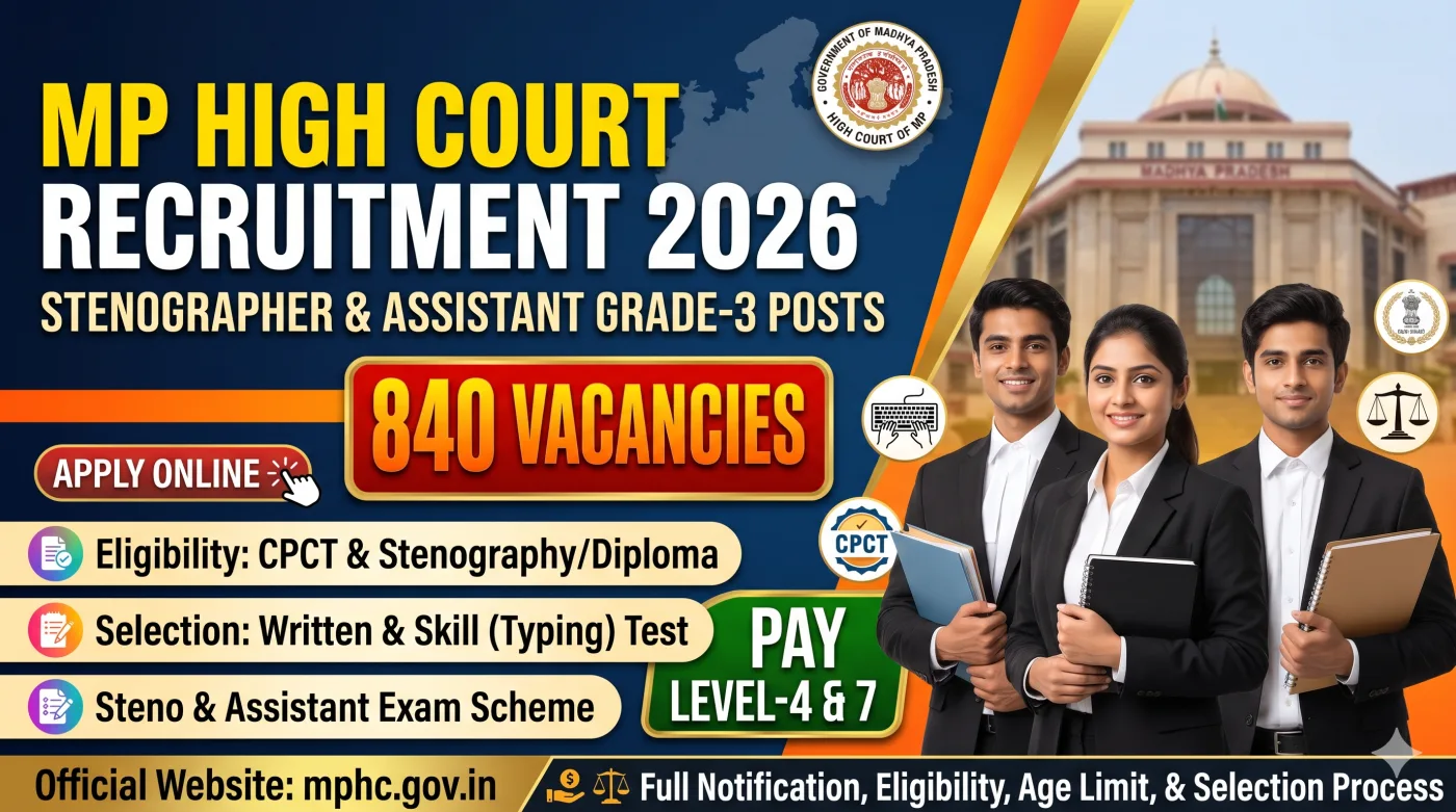 MP High Court Stenographer & Assistant Grade-3 Recruitment 2026